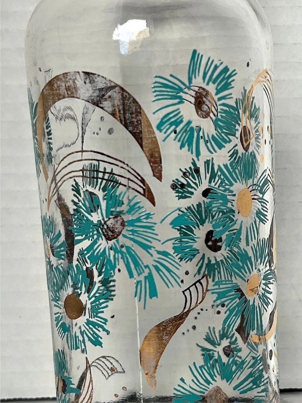 Vintage Apothecary George’s Briard Cat & Floral Glass Vase in Clear & Blue - Picture 7 of 8